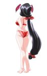  1girl animal_ears anime_coloring ass back barefoot black_hair bra breasts fake_animal_ears from_behind full_body game_asset glasses hair_ribbon hand_on_own_chest highres large_breasts large_variant_set lingerie long_hair low_ponytail machimura_sakuya mahotama maki_daikichi official_art panties ponytail rabbit_ears red_bra red_panties red_ribbon ribbon simple_background solo standing tachi-e third-party_source transparent_background underwear underwear_only variant_set very_long_hair 