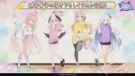  4girls ahoge azusa_(blue_archive) bare_legs black_wings blue_archive brown_hair feathered_wings flower full_body green_eyes grey_leggings hair_flower hair_ornament halo hanako_(blue_archive) head_wings hifumi_(blue_archive) highres kneehighs koharu_(blue_archive) leggings long_hair looking_at_viewer low_twintails low_wings multiple_girls official_art ohara_tometa open_mouth pink_hair purple_eyes shirt shoes sneakers socks t-shirt twintails white_hair wings yellow_eyes yellow_halo 