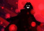  1204741438 1boy antenna_hair arched_back arms_at_sides cape commentary_request crazy_eyes crazy_smile fingernails floating_hair highres laughing male_focus medium_hair melty_blood moon night_of_wallachia red_moon sharp_fingernails silhouette smile solo tsukihime upper_body vampire 