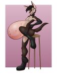  2026 anthro areola belly belly_blush belly_nipples big_belly bite biting_lip black_hair blush body_blush boots border bottomless bottomless_anthro bottomless_female breasts brown_body brown_eyes brown_fur canid canine canis clothed clothing collar dansharkman digital_drawing_(artwork) digital_media_(artwork) dobermann domestic_dog english_description female footwear fur furniture gloves hair handwear hellena_(dansharkman) hi_res huge_belly hyper hyper_belly hyper_pregnancy latex latex_clothing latex_gloves latex_handwear looking_down looking_down_at_self mammal multi_nipple navel nipples outie_navel pink_areola pink_background pink_nipples pinscher pregnant pregnant_anthro pregnant_female shoes simple_background solo spiked_collar spikes stool struggling tail tan_body tan_fur topless topless_anthro topless_female veiny_belly wearing_collar white_border 