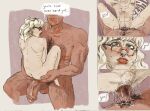  absurdres addickt after_kiss blonde_hair blush dark-skinned_male dark_skin glasses highres huge_penis large_penis lipstick_mark lipstick_mark_on_face non-web_source penis petite red_lips size_difference 