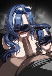  1boy 1girl blue_gloves blue_hair cellphone censored dp-12_(girls'_frontline) elbow_gloves eyewear_on_head fellatio girls'_frontline girls'_frontline_2:_exilium gloves helen_(girls'_frontline_2) hella_p hetero holding holding_phone long_hair male_pubic_hair mosaic_censoring oral penis phone pov pubic_hair smartphone steam sunglasses 