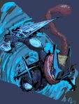  commentary_request frog greninja highres kei_pokemonaka long_tongue mega_greninja ninja pokemon pokemon_(creature) pokemon_focus pokemon_legends:_z-a shuriken tongue tongue_scarf very_long_tongue water_shuriken_(pokemon) weapon webbed_feet webbed_hands 