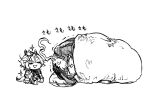  >_< 1girl ahoge animal_ears blanket character_doll chibi cold commentary doll ears_down greyscale highres horse_ears lying mame_nabe_donko meisho_doto_(umamusume) monochrome on_side open_mouth pillow solo sound_effects sparkle t.m._opera_o_(umamusume) traditional_media trembling umamusume wilted_ahoge wrapped_in_blanket 