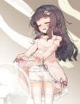  1girl absurdres animal_ears bloomers blunt_bangs closed_eyes clothes_lift commentary dress electric_fan english_commentary estelle_(vtuber) fanning_crotch gumi_(guminghc) hair_ornament highres hot indie_virtual_youtuber lace-trimmed_thighhighs lace_trim lifting_own_clothes long_hair long_sleeves open_mouth second-party_source sheep_ears sheep_girl sheep_hair_ornament skirt skirt_lift solo standing sweat thighhighs virtual_youtuber white_bloomers white_dress white_thighhighs 
