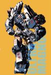  anoanzi armor autobot blue_armor blue_eyes commentary commission gun humanoid_robot insignia joints machine_gun mecha missile_pod orange_background robot science_fiction the_transformers_(idw) transformers ultra_magnus weapon 