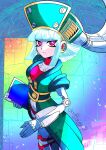 1girl android ariga_hitoshi artist_name cable closed_mouth coat commentary_request cowboy_shot dr._doppler's_assistant expressionless from_side green_coat green_hat hat highres holding holding_tablet_pc looking_at_viewer looking_to_the_side mechanical_arms mega_man_(series) mega_man_x_(series) official_artist_extra pants pink_eyes red_shirt rockman_x_mega_mission screw shirt short_hair solo standing tablet_pc vent_(object) white_hair white_pants 