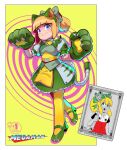  1girl android animal_ears animal_hands animal_on_head armor arms_up bag blue_eyes boobplate breastplate capcom capelet cat cat_on_head cat_paws cat_tail claws commentary copyright_logo copyright_name cosplay cover cover_page dress english_commentary english_text fake_animal_ears faulds full_body gears gloves gradient_thighhighs green_armor green_gloves green_ribbon green_shoes green_skirt hair_ribbon hairband handbag high_heels highres hip_armor joints juliet_sleeves keenbiscuit light_blush logo long_hair long_sleeves looking_at_viewer looking_down looking_up maid mary_janes mega_man_(classic) mega_man_(series) miniskirt multicolored_armor numbered official_alternate_costume official_art on_head pelvic_curtain petticoat ponytail puffy_short_sleeves puffy_sleeves red_dress ribbon robot_cat robot_ears robot_joints roll_(mega_man) shoes short_dress short_sleeves sidelocks skirt smile tail tango_(mega_man) tango_(mega_man)_(cosplay) teeth thighhighs turtleneck udon_entertainment underbust upper_teeth_only yellow_armor yellow_background yellow_thighhighs 