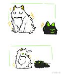  ... 2girls :3 animal_ears animalization arknights black_fur cat cat_ears cat_tail chinese_commentary commentary_request fluffy highres hua_ren_nan kal'tsit_(arknights) mon3tr_(arknights) multiple_girls sparkle tail white_background white_fur 