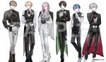  6+boys :< aimery_cenoir akadajohnson02 amaki_rou arm_at_side ascot bandaid bandaid_on_cheek bandaid_on_face belt belt_buckle belt_pouch black_ascot black_belt black_boots black_bow black_bowtie black_coat black_gloves black_hair black_jacket black_necktie black_pants black_shirt black_shoes black_vest blonde_hair blue_eyes blue_hair blunt_sidelocks boots boutonniere bow bowtie boys_be_maid! brooch brown_boots brown_eyes brown_hair buckle closed_mouth coat collared_shirt commentary_request copyright_notice cross-laced_shoes crossed_legs dog_tags double-parted_bangs dress_shoes expressionless floral_print floral_print_coat flower flower_knot formal_clothes full_body gears gloves green_bow green_bowtie green_coat grey_eyes grey_pants grey_vest hair_between_eyes hair_over_one_eye hair_over_shoulder half_gloves hand_in_pocket hand_on_own_chin hand_on_own_elbow hand_on_own_stomach hand_up hands_in_pockets highres himeutsugi_rei holding holding_pocket_watch jacket jacket_on_shoulders jewelry kiku_shumei kisaki_yoka lace-up_boots lapel_pin lapels lineup long_hair long_sleeves looking_at_viewer low_side_ponytail male_focus medal mole mole_under_eye multiple_belts multiple_boys necktie notched_lapels official_art open_clothes open_coat own_hands_together oxfords pants pants_tucked_in parted_lips pink_eyes pink_hair pocket_watch pouch print_coat purple_eyes red_coat red_necktie sample_watermark shirt shoes short_hair side_ponytail sidelocks sideways_glance simple_background socks standing steepled_fingers striped_bow striped_bowtie striped_clothes suit suit_jacket suit_pants tailcoat takashina_ranto thigh_belt thigh_strap traditional_bowtie two-sided_coat two-sided_fabric undercut vest wallet_chain watch watermark watson_cross white_ascot white_background white_boots white_flower white_gloves white_hair white_jacket white_pants white_shirt white_shoes white_socks white_vest yellow_eyes 