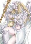  1girl absurdres armor blonde_hair clothing_cutout commentary_request covered_eyes elden_ring elden_ring_nightreign fingernails halter_shirt halterneck helmet helmet_over_eyes highres hip_armor knee_up lips long_hair navel navel_cutout ornate_armor parted_lips plunging_neckline sarong sleeping solo thighs upper_body user_cnks3287 weapon_bequeathed_harmonia_(elden_ring) white_background white_sarong wings 