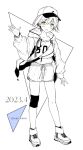  1girl alternate_costume commentary_request full_body greyscale hat highres jacket looking_at_viewer miyafuji_yoshika monochrome open_mouth saki_hajime shirt shoes short_hair shorts simple_background sneakers solo standing strike_witches world_witches_series 