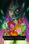  1girl absolute_batman absolute_dc batman_(series) bouquet carnivorous_plant colored_sclera colored_skin commentary copyright_name dc_comics english_commentary english_text eric_canete flower green_skin highres long_hair looking_at_viewer makeup monster_girl official_art orange_flower orange_rose pink_flower pink_hair pink_rose pink_sclera poison_ivy poison_ivy_(absolute_dc) purple_flower purple_hair purple_lips purple_rose rose solo teeth third-party_source yellow_flower yellow_rose 