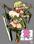  armor bikini_armor cleavage elf himukai_yuuji pointy_ears sword thighhighs 