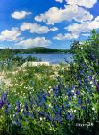  artist_name blue_flower blue_sky cloud commentary connecticut dated day english_commentary flower grass highres hill kate_avery lake no_humans oil_painting_(medium) original outdoors painting_(medium) pink_flower real_world_location scenery sky traditional_media white_flower 