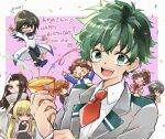  >_< 2girls 6+boys :3 :d asakura_hao bandaid bandaid_on_cheek bandaid_on_face black_dress black_hair black_pantyhose black_ribbon blonde_hair blue_shorts boku_no_hero_academia border brown_hair character_request closed_mouth collared_shirt colored_eyelashes commentary_request confetti copyright_request dated dress freckles gift green_eyes grey_hair grey_jacket hair_ribbon happy_birthday hibari_kyouya highres hikaru_no_go holding holding_gift holding_party_popper jacket katekyo_hitman_reborn! kikumaru_eiji kira0902 marion_phauna midoriya_izuku mitani_yuuki multiple_boys multiple_girls necktie one_eye_closed open_mouth outstretched_arms pantyhose parted_lips party_popper pink_background ponytail red_necktie red_shirt ribbon school_uniform shaman_king shirt shorts sleeveless sleeveless_dress smile streamers tenjouin_fubuki tennis_no_ouji-sama thumbs_up track_jacket twintails u.a._school_uniform upper_body white_border white_jacket white_shirt xd yu-gi-oh! yu-gi-oh!_gx 