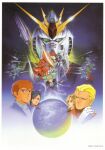  1980s_(style) 2boys 3girls age_difference amuro_ray aqua_hair artist_request battle beam_cannon beam_rifle blonde_hair brown_hair chan_agi char's_counterattack char_aznable cloud duel earth_(planet) earth_federation earth_federation_space_forces energy_gun energy_sword fleet geara_doga glint gloves glowing glowing_eye gundam hathaway_noa jegan magazine_scan mecha military military_rank_insignia military_uniform mobile_suit multiple_boys multiple_girls nanai_miguel neo_zeon nu_gundam ocean official_art painting_(medium) planet poster_(medium) promotional_art quess_paraya realistic retro_artstyle robot sad sazabi scan scene_reference science_fiction serious shield space sword thrusters traditional_media upper_body v-fin war weapon white_gloves zero_gravity 