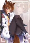  1girl agnes_tachyon_(tach-nology)_(umamusume) agnes_tachyon_(umamusume) ahoge animal_ears black_pantyhose breasts brown_hair chair chemical_structure chiemyu coat earrings hair_between_eyes highres horse_ears horse_girl horse_tail jewelry lab_coat long_sleeves necktie on_chair pantyhose red_eyes shirt shoes short_necktie single_earring sitting sleeves_past_fingers sleeves_past_wrists smile sweater sweater_vest tail umamusume white_coat white_shoes wolf_cut yellow_sweater yellow_sweater_vest zoom_layer 