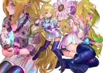 ahoge ashen_wolves_(fire_emblem) ass bare_shoulders black_panties blue_boots boots bra buttons chain chain_necklace clothes_lift cosplay double-breasted dragonstone fire_emblem fire_emblem:_three_houses fire_emblem_awakening flower garreg_mach_monastery_uniform green_hair hapi_(fire_emblem) hapi_(fire_emblem)_(cosplay) high_heel_boots high_heels highres invisible_chair jewelry karmamissile731 lace-trimmed_bra lace_trim lifting_own_clothes long_hair looking_at_viewer lying midriff miniskirt multiple_views necklace nowi_(fire_emblem) open_clothes open_shirt panties pantyshot pointy_ears purple_eyes shirt short_sleeves sitting skindentation skirt skirt_lift sunflower thigh_boots underwear upskirt white_bra white_shirt white_skirt zettai_ryouiki 
