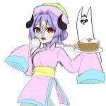  1boy 1girl blush bow braid chinese_clothes double_bun dress dumpling food hair_between_eyes hair_bow hair_bun hair_intakes hands_up hat highres holding holding_food horns jiangshi kindred_(league) lamb_(league) league_of_legends long_sleeves looking_at_viewer ofuda open_mouth pants pink_dress purple_hair qingdai_guanmao red_eyes ri_~yoku sash simple_background sketch sleeves_past_fingers sleeves_past_wrists spirit_blossom_kindred steamed_bun twin_braids white_background white_pants wolf_(league) yellow_bow 
