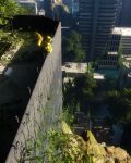  abandoned building city commentary english_commentary flood furry highres nature no_humans overgrown plant pokemon pokemon_(creature) pokemon_focus rivalclay scenery solo squatting tree vines yellow_fur zeraora 