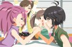  :d :o ahoge antenna_hair black_eyes black_hair blonde_streaks blush bow brown_eyes brown_hair closed_mouth competition dress futami_mami hair_ribbon hakozaki_serika holding idolmaster idolmaster_million_live! kikuchi_makoto long_hair maihama_ayumu multicolored_hair multiple_girls open_mouth pink_eyes pink_hair ponytail pxllb ribbon shirt short_hair short_sleeves skirt sleeveless smile standing streaked_hair twintails two-tone_hair very_long_hair 