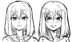  1girl bang_dream! bang_dream!_it's_mygo!!!!! blush closed_mouth commentary_request extreme_yuri_buta highres looking_at_viewer medium_hair misumi_uika open_mouth portrait purple_eyes simple_background smile white_background 