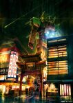  6+others building commentary_request copyright_notice crowd gate glowing glowing_eyes gundam highres holding looking_back mecha mobile_suit mobile_suit_gundam multiple_others night official_art outdoors people profile realistic robot rx-78-2_gundam science_fiction shooting_star thrusters v-fin yellow_eyes yokohama you_shimizu 
