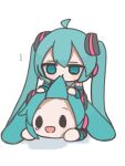  ... 1girl ahoge character_doll chibi chibi_only closed_mouth commentary_request detached_sleeves doll double-parted_bangs fuwapuchi green_eyes green_hair hair_between_eyes hatsune_miku highres long_hair mouth_hold simple_background solo tina_muchimu twintails very_long_hair vocaloid white_background 