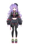  ahoge arm_strap ayamy belt beret black_belt black_choker black_hat black_jacket black_leggings black_shoes black_shorts blue_pupils buckle choker crescent crescent_hair_ornament cropped_jacket eepy_sleepy eepy_sleepy_(sleepy_2.0) elf full_body gym_shorts hair_ornament hat highres hood hooded_jacket jacket lanyard leggings long_hair long_pointy_ears long_sidelocks long_sleeves looking_at_viewer midriff multiple_arm_straps navel official_art phase_connect pointy_ears pouch purple_eyes purple_hair purple_nails second-party_source shoelaces shoes shorts side_ponytail sidelocks sleeves_past_wrists smile snap-fit_buckle sneakers star_(symbol) star_choker star_hair_ornament straight-on striped_clothes striped_hat striped_jacket striped_shorts suspenders thigh_pouch thigh_strap tilted_headwear underbust virtual_youtuber wavy_hair wispy_bangs zzz 