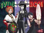  absurdres bleach braid braided_base coffeetheseeker elote_(food) fireworks food highres holding holding_food inoue_orihime kuchiki_rukia looking_at_viewer mariachi mexican_clothes mexican_dress mexican_flag mexico original twintails 