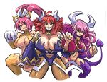  >:) 3girls :3 abs ahoge animal_ear_fluff animal_ears animal_hands blue_choker blue_leotard bow breasts cat_ears cat_girl cat_tail character_request check_character check_clothing choker claws closed_mouth clothing_cutout clothing_request collarbone commentary demon_girl demon_tail disgaea english_commentary fang feet_out_of_frame floating_hair grin hair_bow heart_ornament highres horns huge_breasts huzuro large_breasts leotard long_hair looking_at_viewer maou_prier medium_hair multiple_girls muscular muscular_female navel navel_cutout necktie nekomata_(disgaea) open_mouth paw_pose pink_eyes pink_hair pink_sleeves pointy_ears ponytail prier purple_choker purple_thighhighs purple_wrist_cuffs red_eyes red_hair red_necktie simple_background skull_ornament smile split_mouth succubus_(disgaea) swept_bangs tail thighhighs v-shaped_eyebrows white_background white_bow white_trim wrist_cuffs yellow_fur 