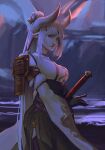 armor asian_clothes granblue_fantasy horns pixelationer pointy_ears sword 