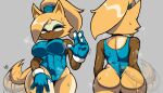 a1x1az anthro big_breasts big_butt blush breasts brown_body brown_skin butt canid canine canis clothing eyes_closed fangs female gesture gloves hair handwear hi_res idw_publishing mammal nervous_smile ponytail sega solo sonic_the_hedgehog_(comics) sonic_the_hedgehog_(idw) sonic_the_hedgehog_(series) tail tail_motion tailwag teeth waving waving_at_viewer wet whisper_the_wolf wolf yellow_body