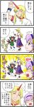  4koma angry animal_ears blush_stickers cat_ears cat_tail cat_teaser chibi closed_eyes comic hairband highres horn hoshiguma_yuugi jumping kaenbyou_rin komeiji_satori multiple_girls multiple_tails o_o size_difference tail touhou translated tripping usumy 