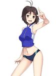  antenna_hair bikini black_hair breasts brown_eyes idolmaster idolmaster_(classic) idolmaster_2 kawanuma_uotsuri kikuchi_makoto medium_breasts short_hair solo sports_bikini swimsuit 