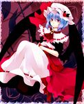  bad_id bad_pixiv_id bat_wings blue_hair flower hat hat_ribbon highres red_eyes red_flower red_rose remilia_scarlet ribbon rose short_hair solo touhou wings yutazou 