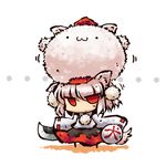  :3 animal_ears chibi detached_sleeves hat inubashiri_momiji mofuji okome_(kome_kuma) red_eyes short_hair silver_hair solo sword tail tokin_hat touhou weapon wolf_ears wolf_tail 