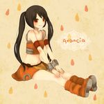  arancia bad_id bad_pixiv_id boots brown_hair long_hair midriff miniskirt mizutamako navel orange_eyes orange_skirt original skirt solo twintails 