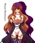  bare_shoulders breasts character_name gradient_hair greek hijiri_byakuren huge_breasts kuromiya long_hair multicolored_hair off_shoulder ranguage solo thighhighs touhou yellow_eyes 