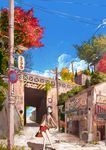  :d bad_id bad_pixiv_id brown_hair cloud cola_(gotouryouta) day hair_ornament hairclip highres lamppost long_hair looking_at_viewer open_mouth original power_lines road_sign scenery shadow shop sign silhouette skirt sky smile solo sunlight tree tunnel 