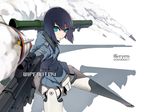  aqua_eyes arm_cannon battle_rifle black_hair bob_cut dual_wielding gun gun_zi_(i&amp;eyes) h&amp;k_g3 holding mecha_musume original rifle short_hair smoke solo weapon 