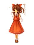  amanojaku ascot bad_id bad_pixiv_id bow brown_eyes brown_hair gohei hair_bow hakurei_reimu highres mary_janes ofuda shoes solo touhou 