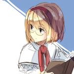  alice_margatroid bespectacled black_eyes blonde_hair book capelet face glasses hairband looking_back open_book ribbon short_hair sketch solo touhou weee_(raemz) 