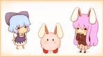  animal_ears bunny_ears chibi cirno copy_ability crossover inaba_tewi kirby kirby_(series) lowres multiple_girls o_o rei_(tonbo0430) reisen_udongein_inaba touhou 