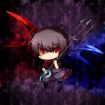  asymmetrical_wings bad_id bad_pixiv_id black_hair chibi eiri_(eirri) highres houjuu_nue polearm red_eyes short_hair snake solo touhou trident weapon wings 