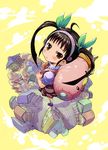  backpack bad_id bad_pixiv_id bag bakemonogatari black_hair brown_eyes hachikuji_mayoi highres long_hair looking_up mimishiki monogatari_(series) perspective planet solo twintails 