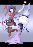  ahoge black_hair black_legwear bow chandelure crossover ditto gen_1_pokemon gen_5_pokemon houjuu_nue mary_janes miyo_(miyomiyo01) poke_ball pokemon pokemon_(creature) red_eyes shoes short_hair thighhighs touhou transformed_ditto 