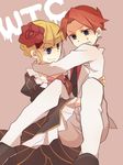  1girl anko_(kirikiri) bad_id bad_pixiv_id beatrice blonde_hair blue_eyes carrying dress flower formal hair_ornament princess_carry red_flower red_hair red_rose rose smile suit umineko_no_naku_koro_ni ushiromiya_battler 