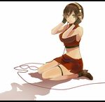  ayako_(sizukani) bad_id bad_pixiv_id boots breasts brown_eyes brown_hair gloves headphones large_breasts meiko red short_hair sitting skirt smile solo vocaloid wariza 